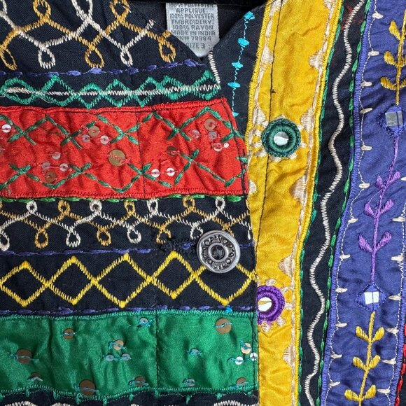 Chicos Multicolor Patchwork Embroidered Jacket 100% Cotton Boho Artsy Sz 3 XL/16 - Picture 4 of 9